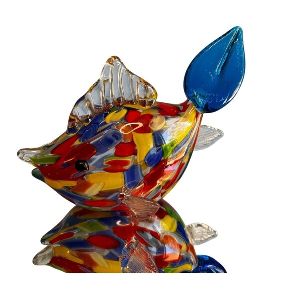 Murano Art Glass Fish Sculpture Handblown Multicolor Millefiori 8½"x 6½" - Picture 3 of 11